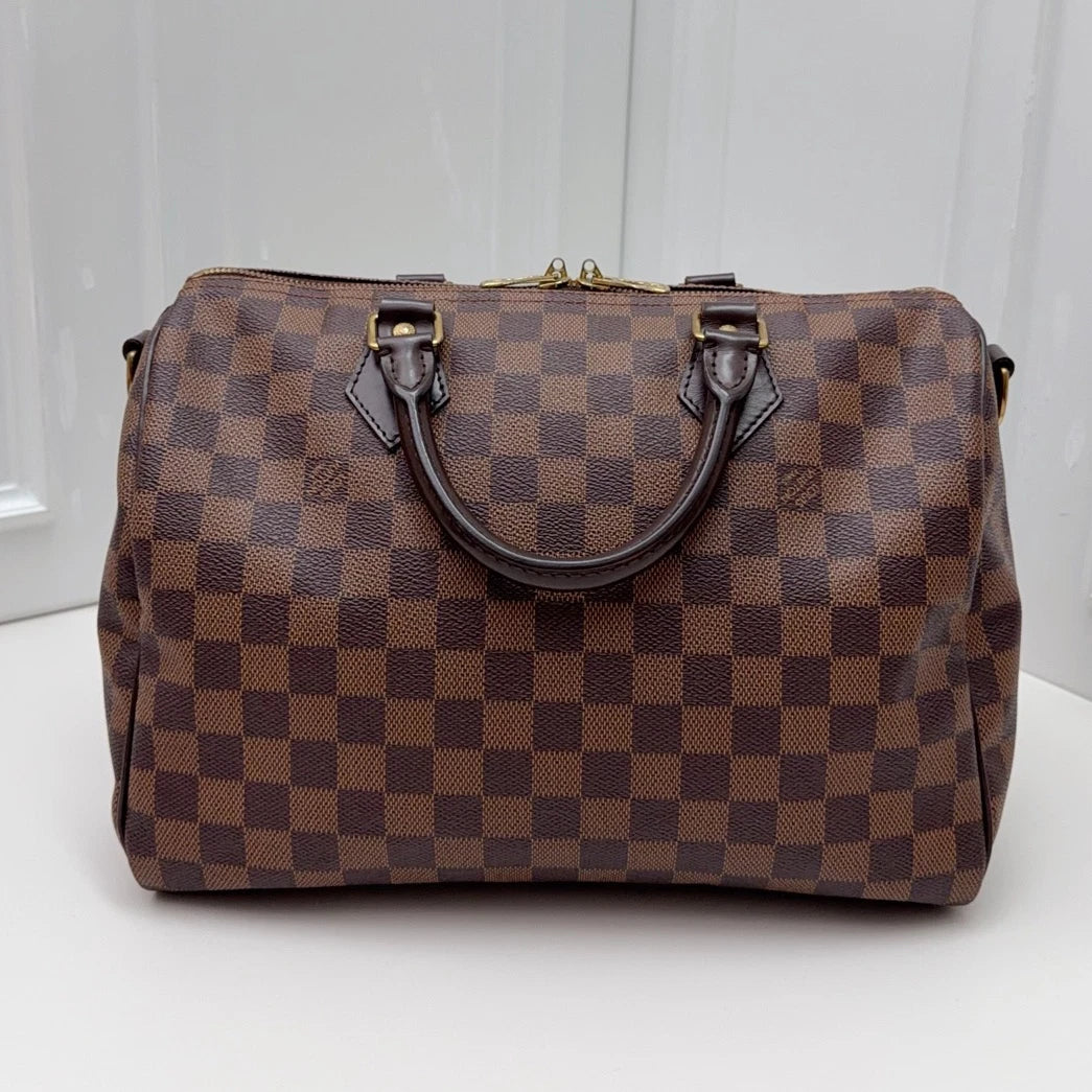 Louis Vuitton Speedy 30 Monogram Tote Top Handle Crossbody Brown Unisex