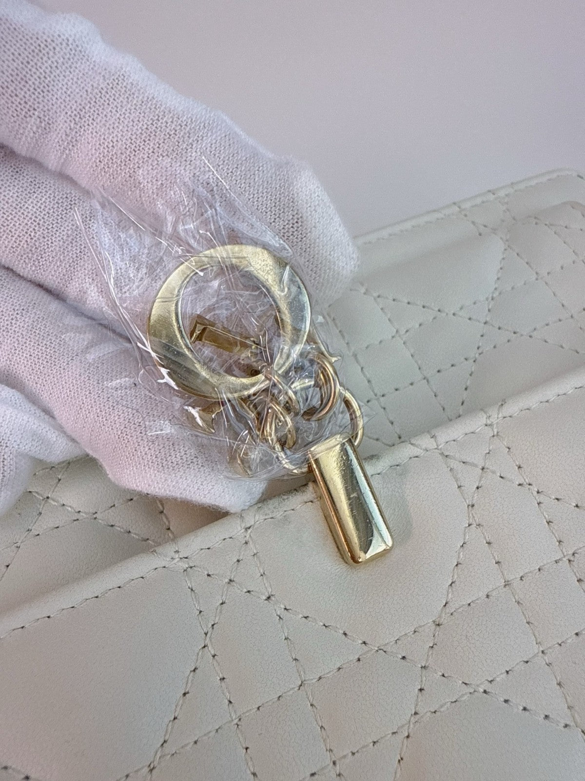 Christian Dior Woc Lambskin Wicker check pattern Chain Shoulder bag White Gold