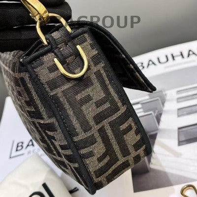 Fendi Monogram Medium Baguette Bag Brown Gold Hardware Women's Handbag