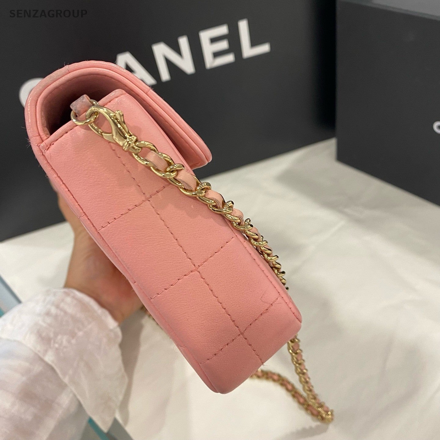 CHANEL Classic Flap CC Logo Chain withe Pearl Strap Shoulder bag Pink Women