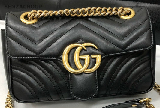 Gucci Marmont Chain Shoulder Bag Black Gold Women Classic Designer
