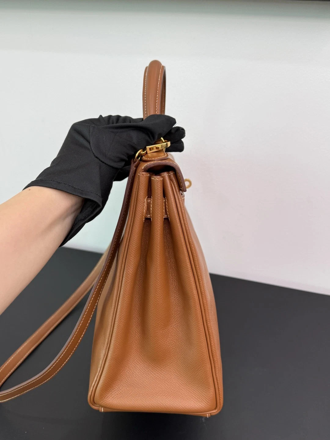 Authentic Hermes Kelly 32 Courchevel Tote Top Handle Crossbody Bag Brown GHD