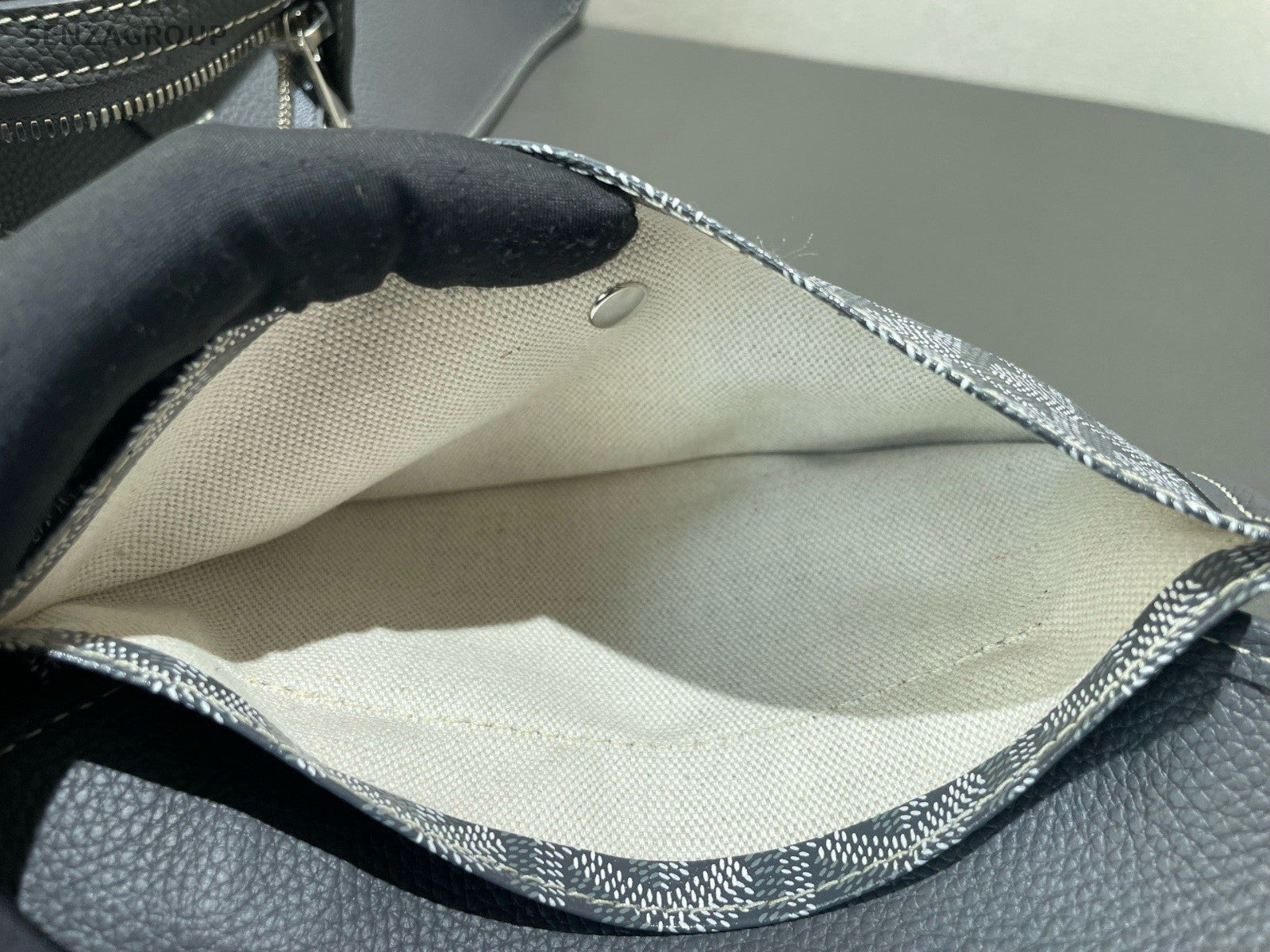 Goyard Hardy Tote PM Canvas Calfskin Shoulder Bag Gray Silver Unisex Adults