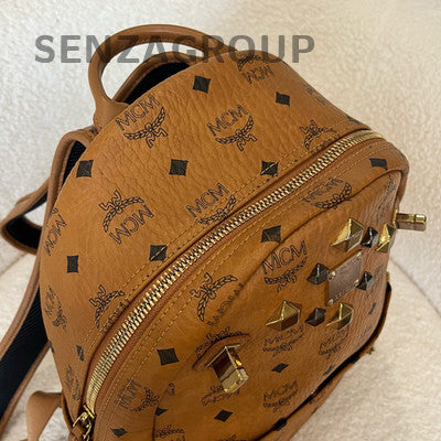 MCM Visetos Coated Canvas Backpack Brown Gold Unisex Classic