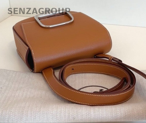 Hermes Della Mini Epsom Leather 2Way Shoulder Bag Crossbody Brown Silver Classic