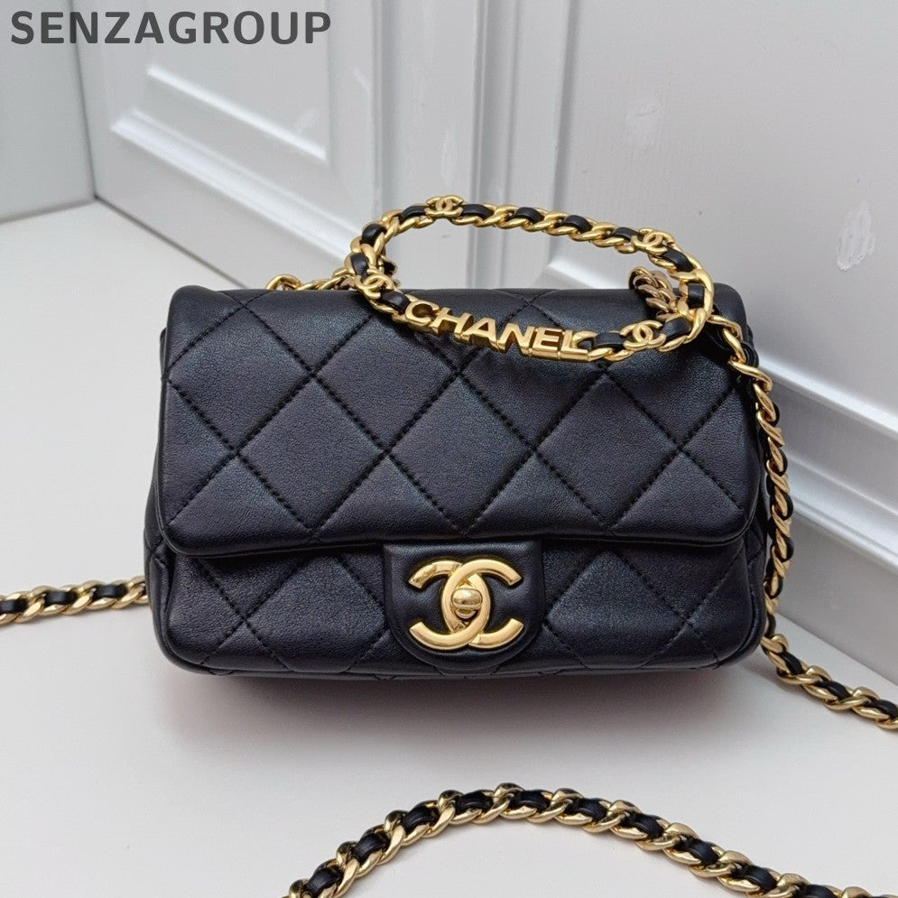Chanel Classic Flap Black Gold Small Chain Shoulder Bag Quilted