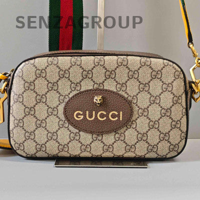 GUCCI Tiger Head Camera Bag Beige Brown Gold Buckle Shoulder Crossbody