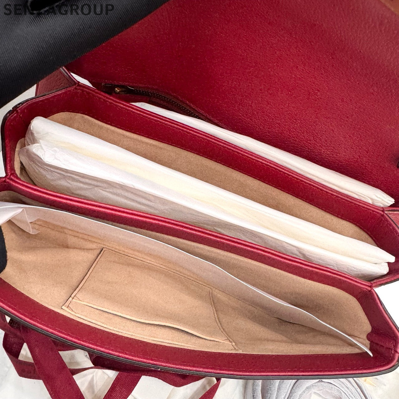 Gucci Queen Margaret Crystal Buckle Shoulder Crossbody Bag Beige Red