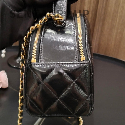 Chanel Bowling Quilted Chain Shoulder Bag Black Gold Classic Women's