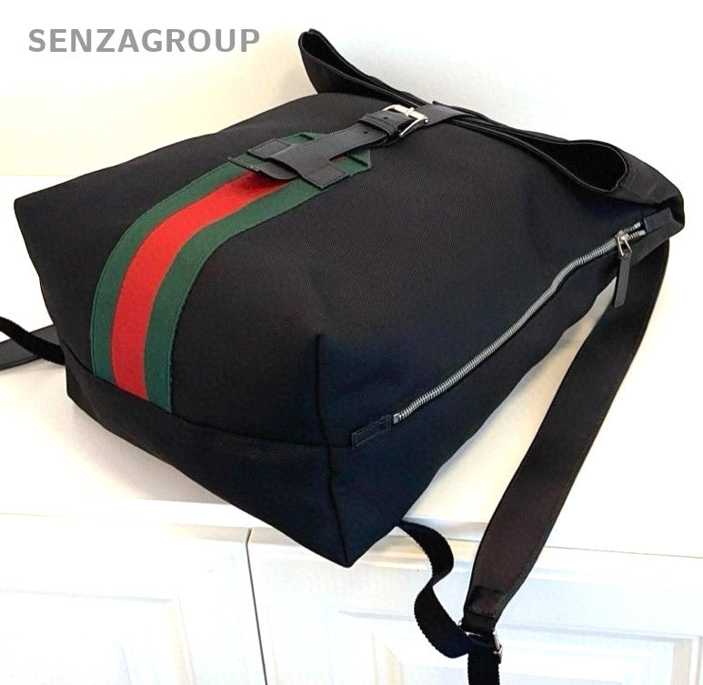GUCCI Canvas Backpack Black Green Classic Color Shoulder bag