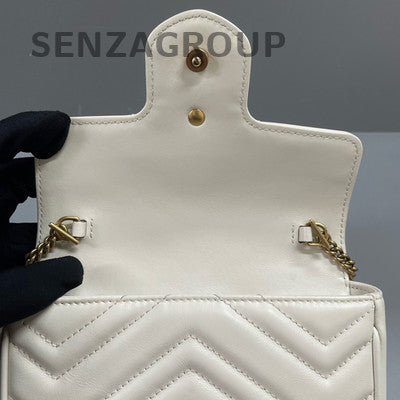 Gucci Marmont Mini Chain Shoulder Bag in White Gold - Classic Women's Fashion