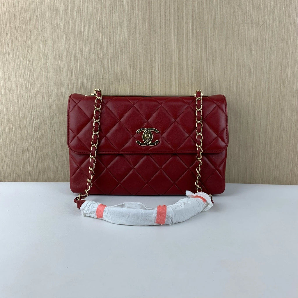 Chanel Classic Flap Accordion Shoulder Bag Red Lambskin
