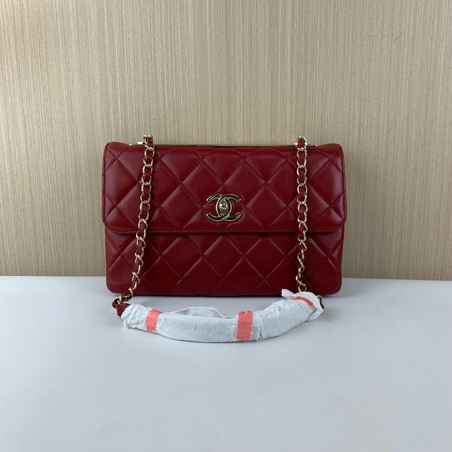 Chanel Classic Flap Accordion Shoulder Bag Red Lambskin