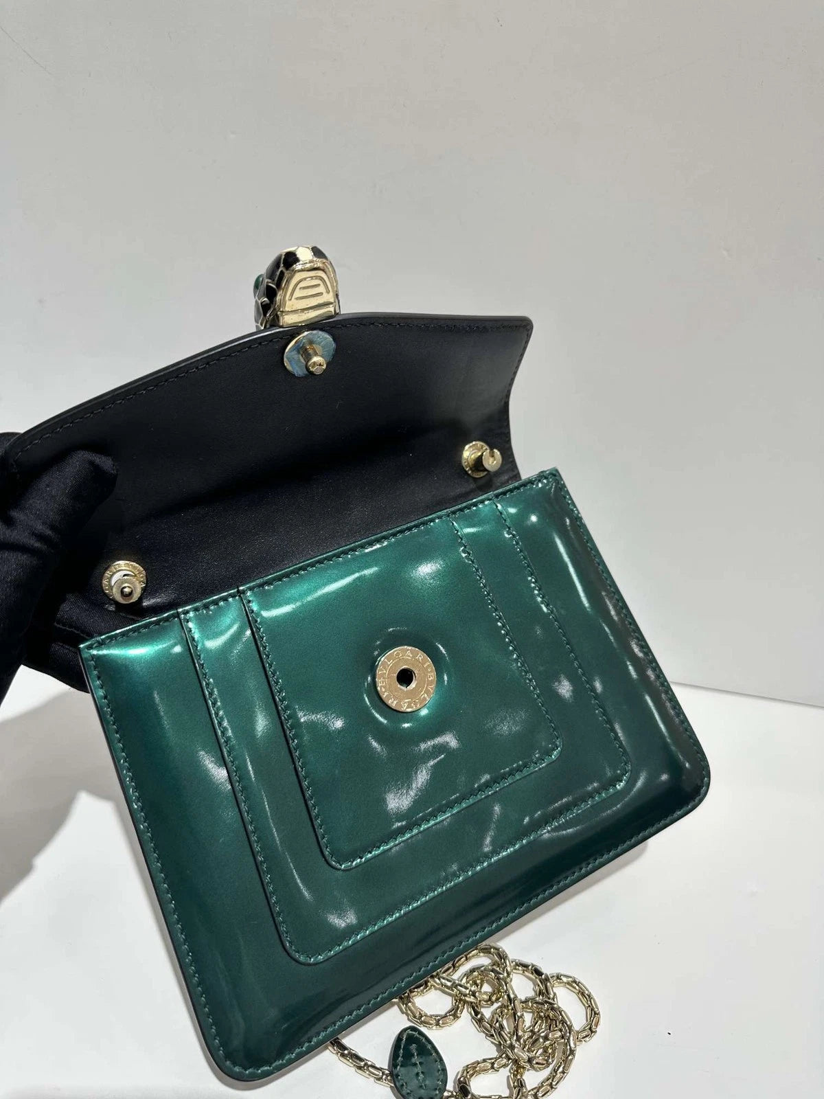 Bvlgari Serpenti Small Green Patent Shoulder Crossbody Bag For Women