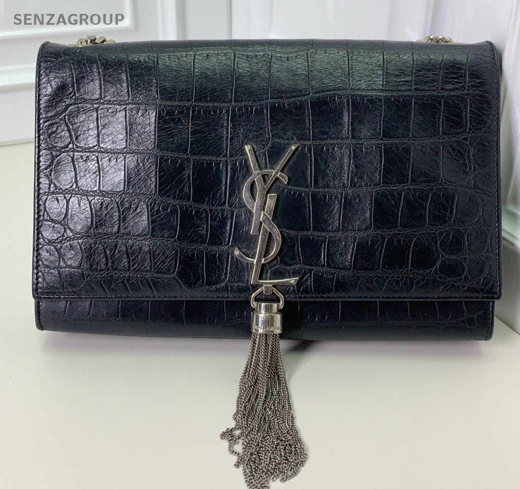 Saint Laurent Kate Fringe Clutch Bag Black Silver Used Women Classic
