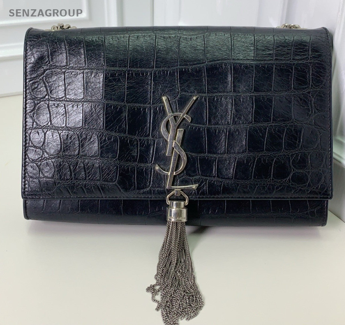 Saint Laurent Kate Fringe Clutch Bag Black Silver Used Women Classic
