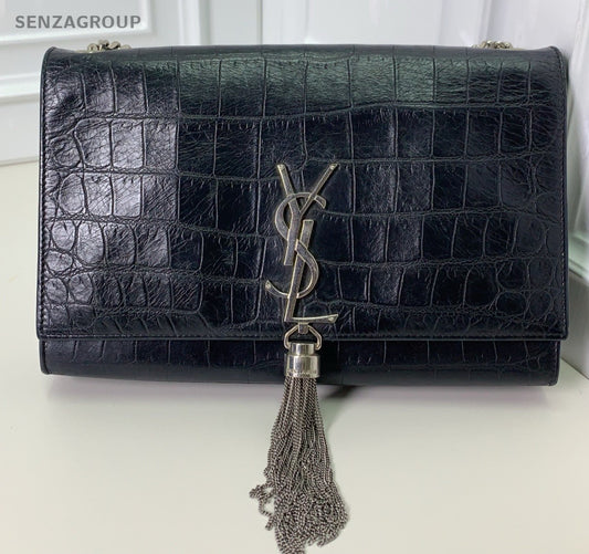 Saint Laurent Kate Fringe Clutch Bag Black Silver Used Women Classic