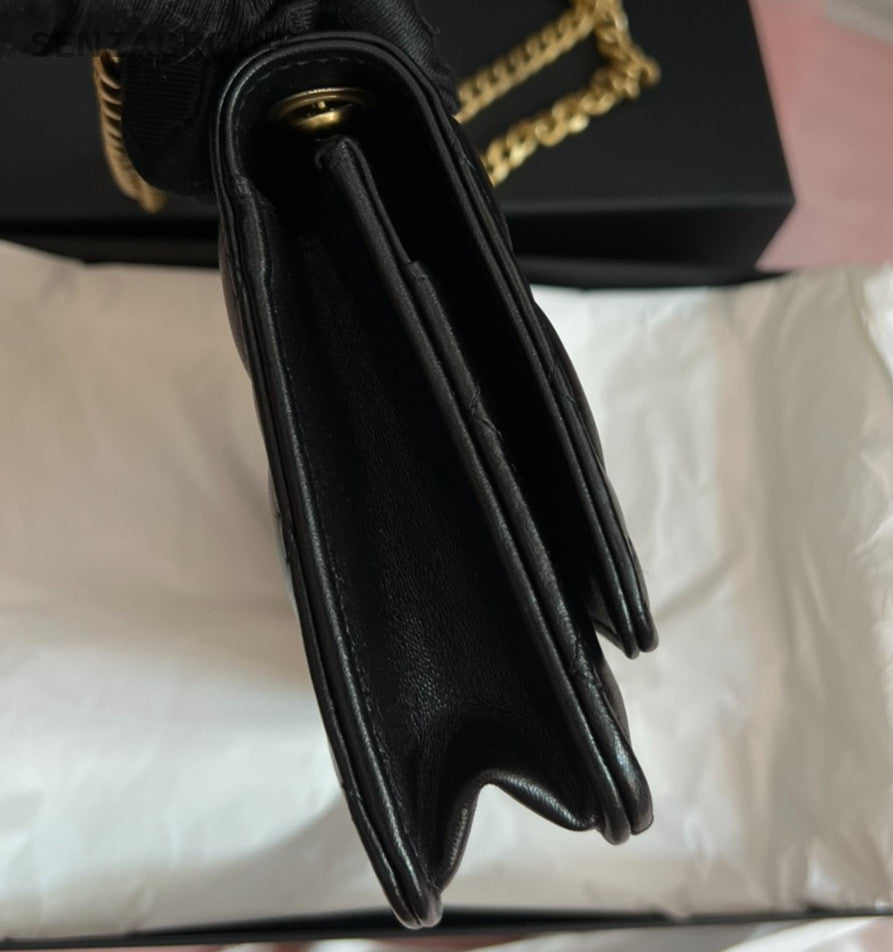 Chanel Diamond WOC Chain Shoulder Bag Crossbody Black Gold Women Classic