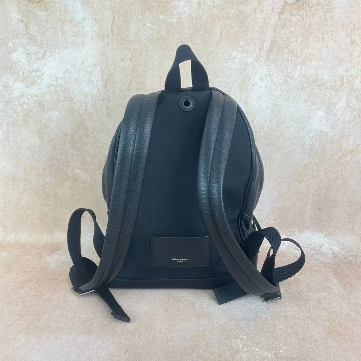 Saint Laurent Black Calfskin Canvas Backpack For Women