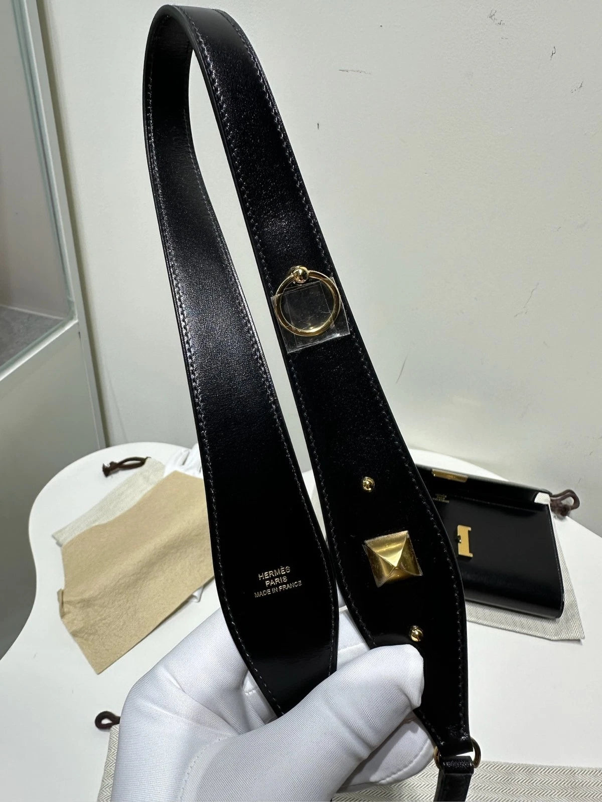Hermes Constance To Go Rock Black Gold Box Leather Shoulder Bag For Women
