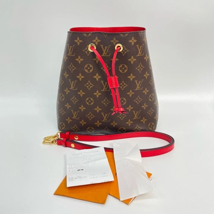 Louis Vuitton Monogram Canvas Medium Red Bucket Bag For Women