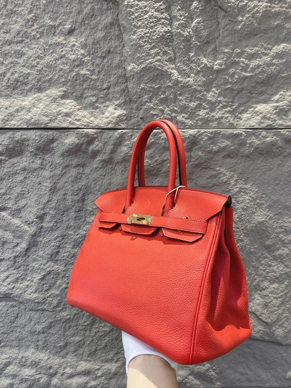 Hermes Birkin 30 Rouge Tomate Togo Leather Gold Hardware Top Handle Bag