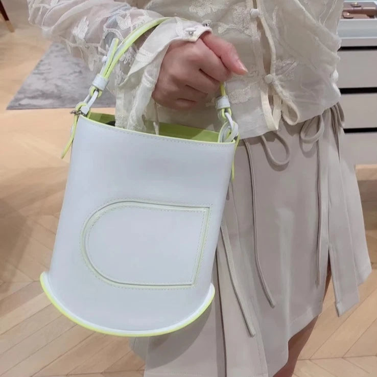 Delvaux Pin Bucket Mini Top Handle Shoulder Bag White Green Silver Women S