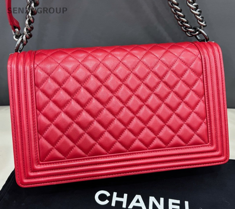 Chanel Leboy GM Chain Shoulder Bag Crossbody Red Silver Women Classic Fashion