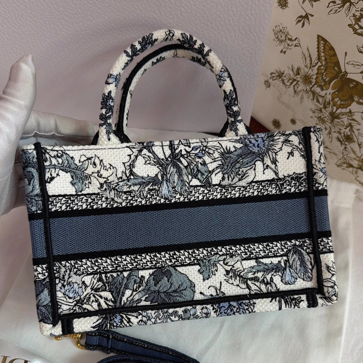 Dior Book Tote Blue Crossbody Tote Bag Excellent