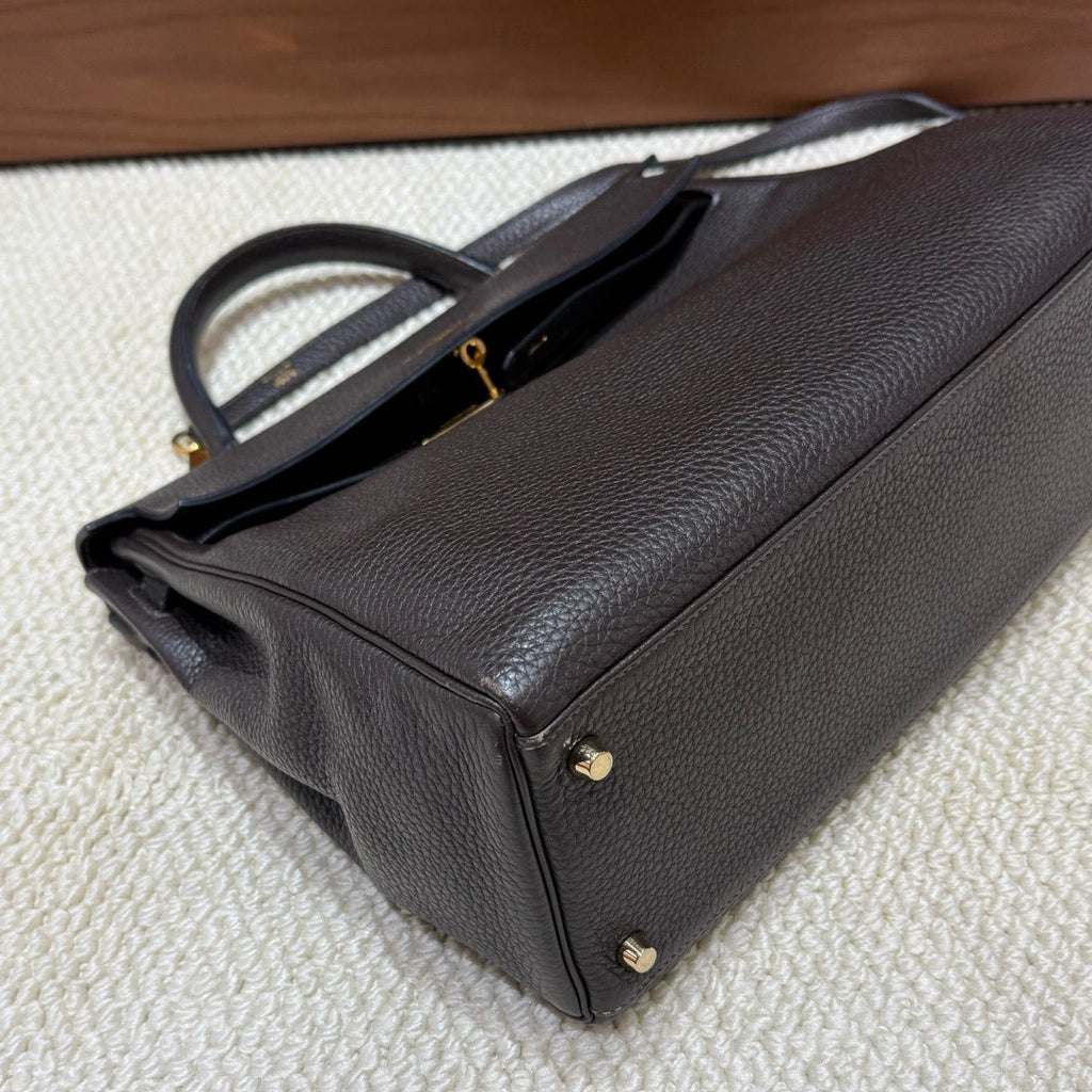 Hermes Kelly35 Top Handle Shoulder Bag Black Gold Unisex Adults Classic