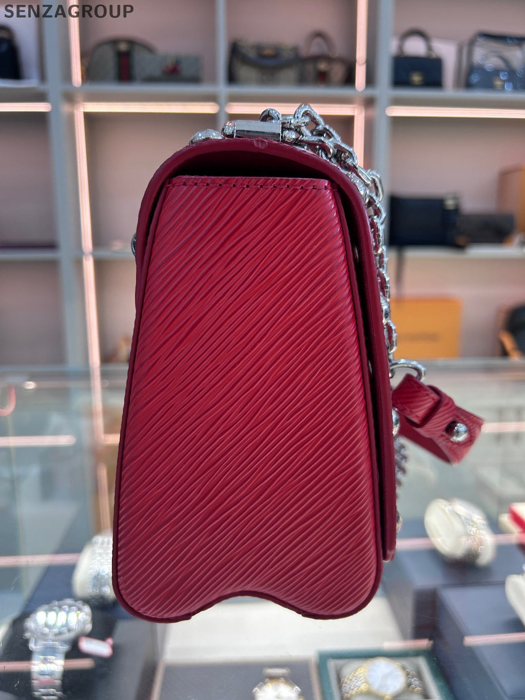 Louis Vuitton Epi Leather Twist MM Chain Bag Red Silver