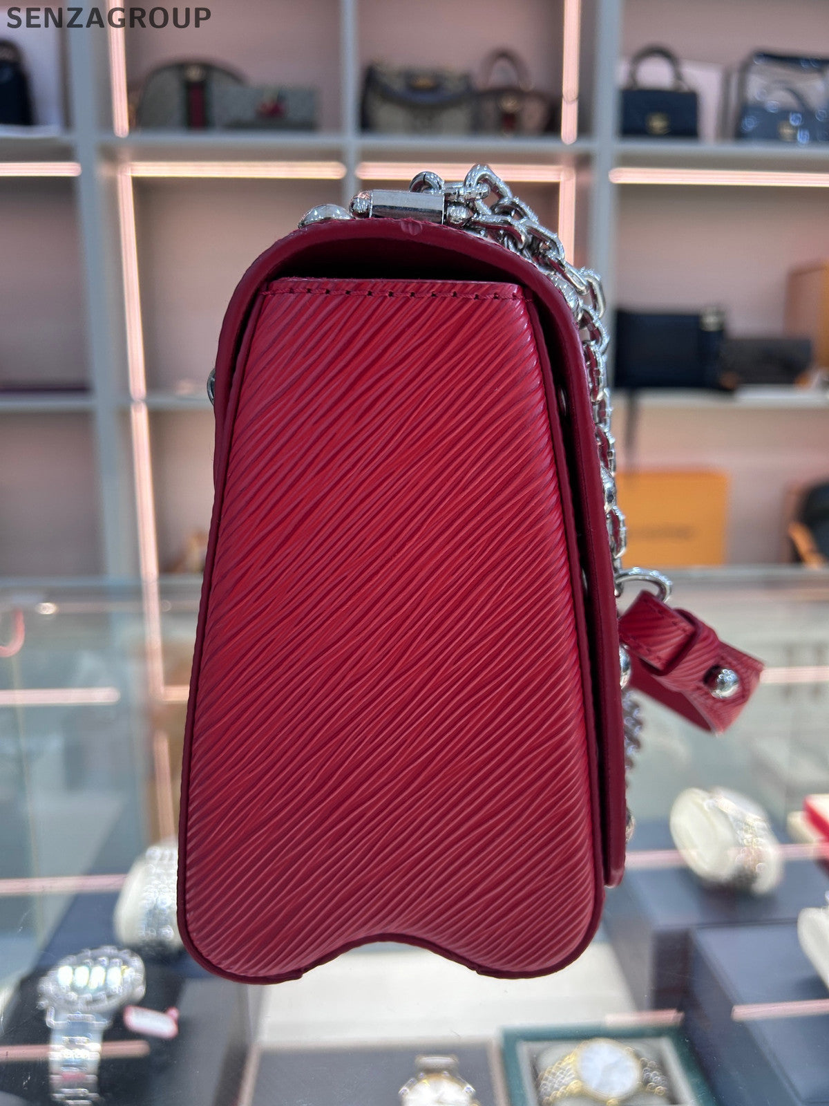 Louis Vuitton Epi Leather Twist MM Chain Bag Red Silver