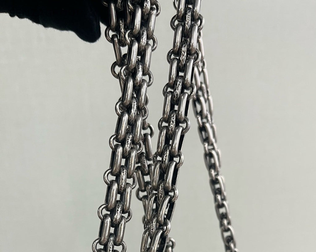 Chanel Diamond GM Chain Crossbody Shoulder Bag Black Silver Used Women Classic
