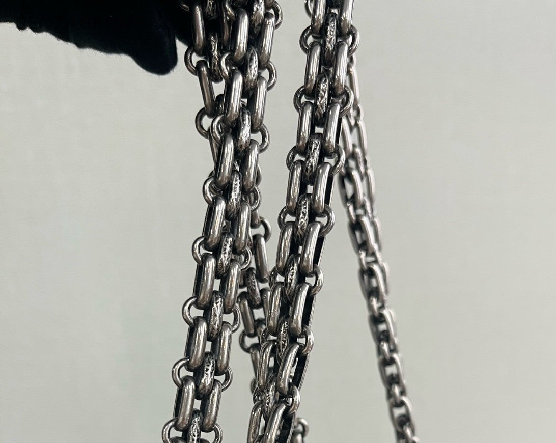 Chanel Diamond GM Chain Crossbody Shoulder Bag Black Silver Used Women Classic