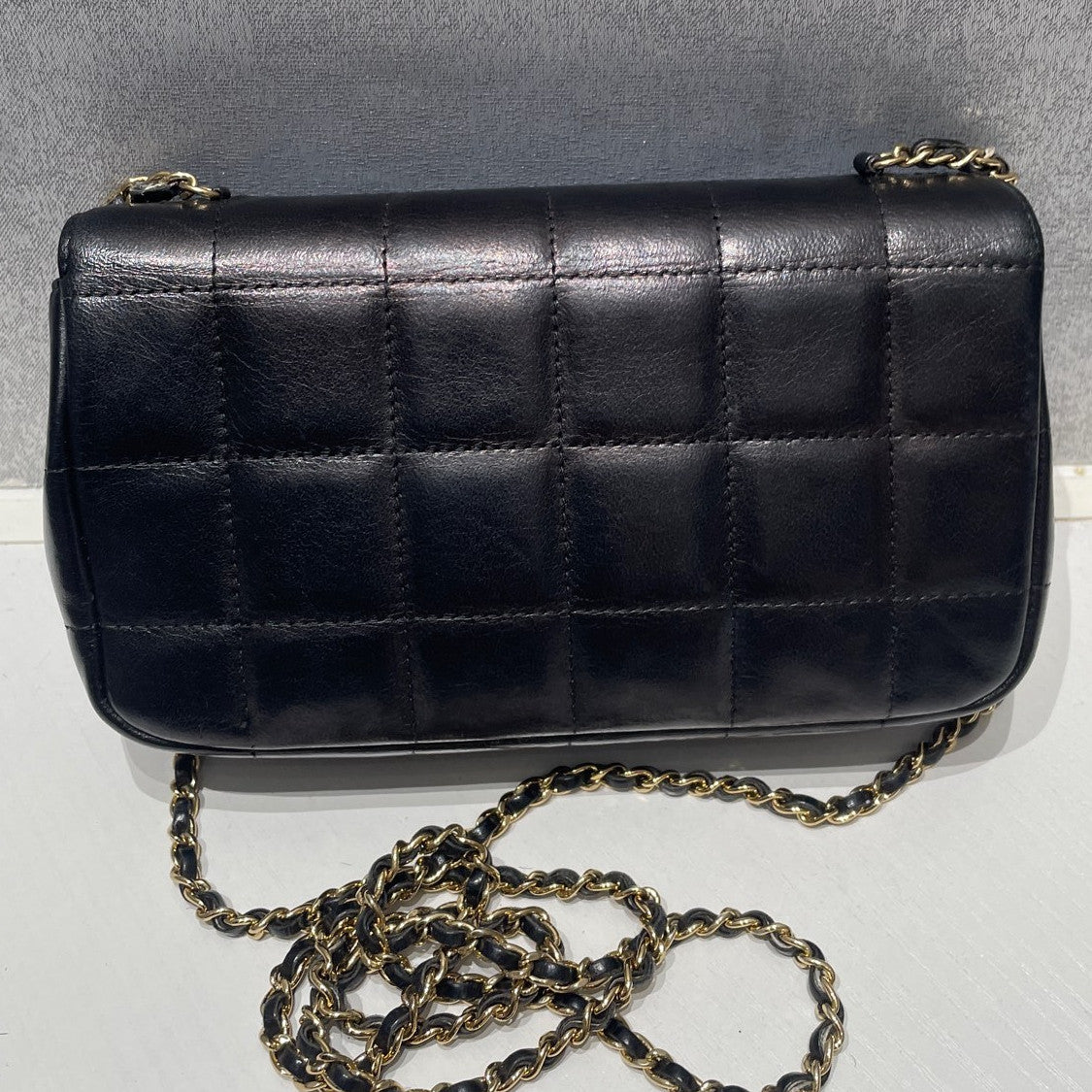 Vintage Chanel Classic Flap Mini Black Gold Chain Shoulder Bag