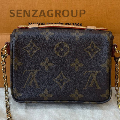 Louis Vuitton Mini Pochette Accessoires Women's Brown Chain Crossbody Bag Gold