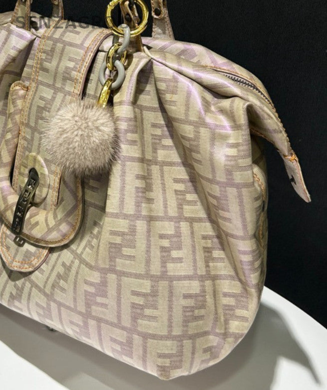 FENDI Monogram Vintage Chain Shoulder Bag Brown Gold Used Women Classic