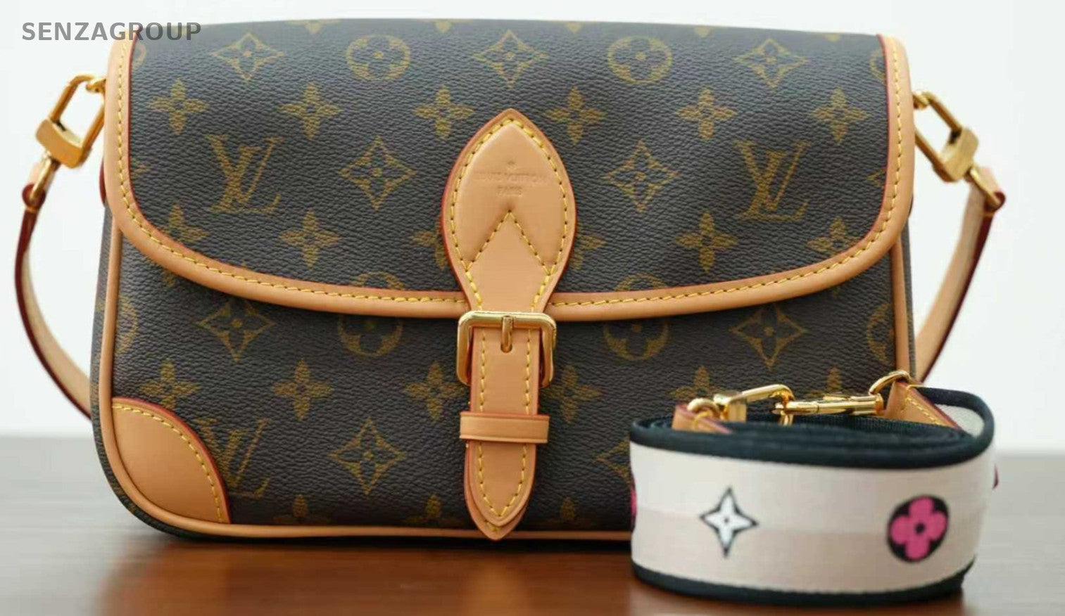 Louis Vuitton Diane Monogram Shoulder Bag Crossbody Brown Gold Women