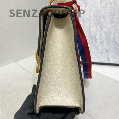 Gucci Sylvie Medium Shoulder Bag Bee Star White Gold Classic Women's