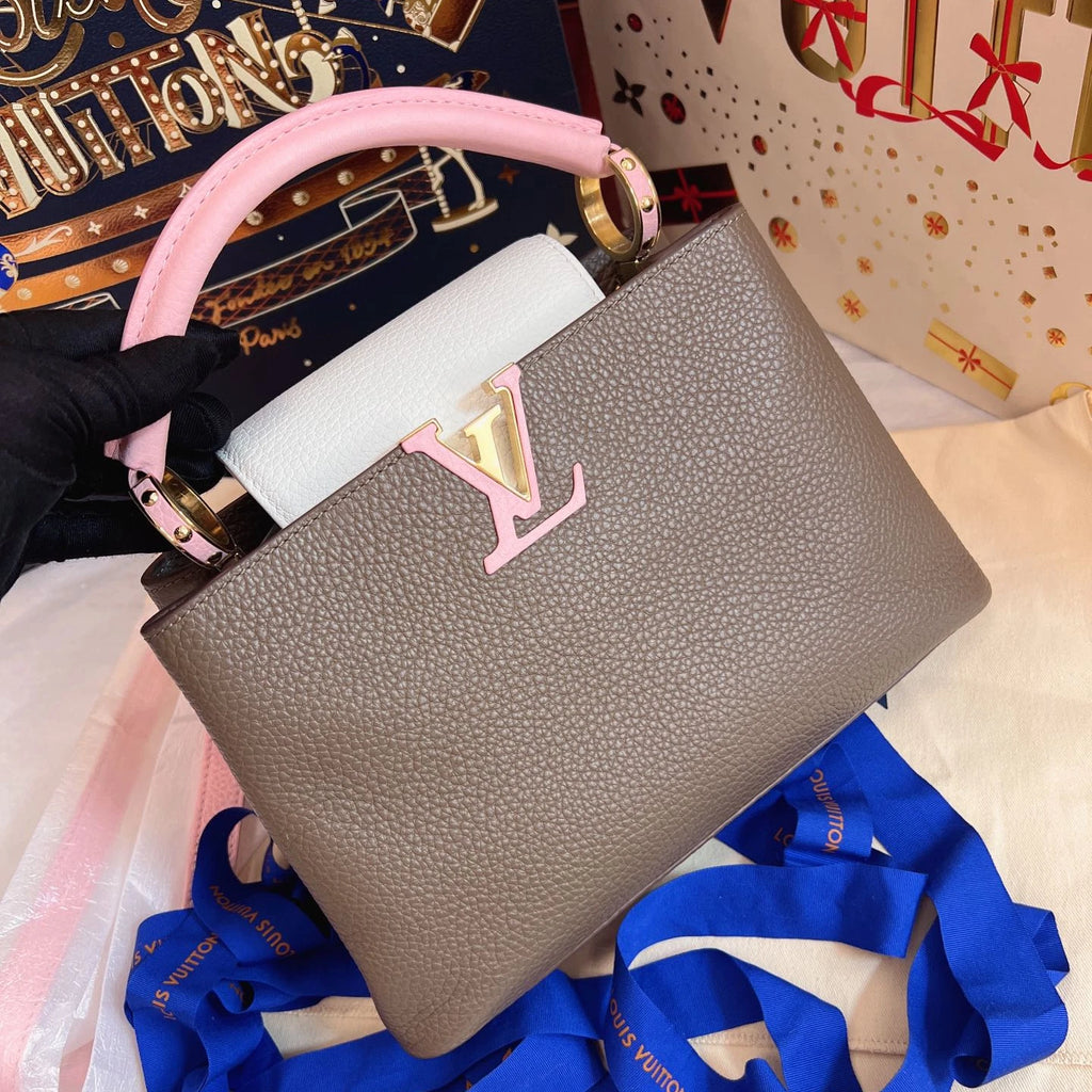 Louis Vuitton Capucines BB Top Handle Bag Crossbody Gray Pink Gold Women Classic