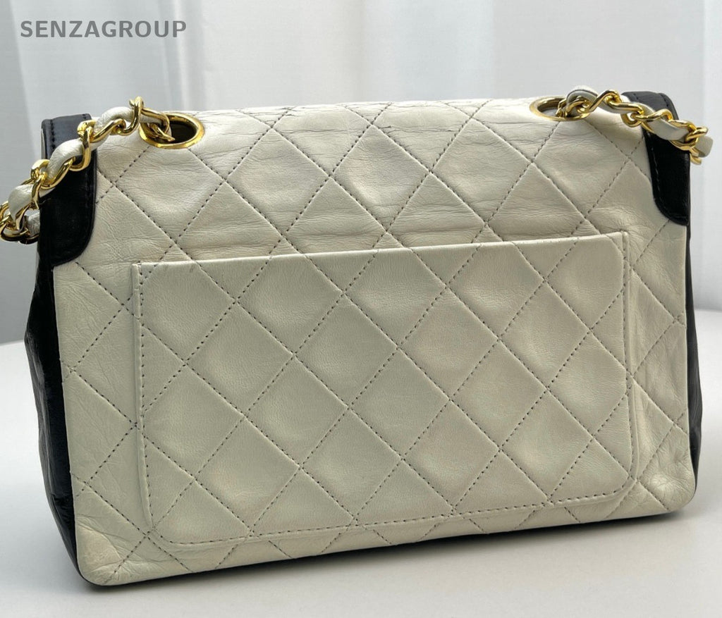 Chanel Classic Flap Vintage Chain Shoulder Bag White Gold Diamond Used Women