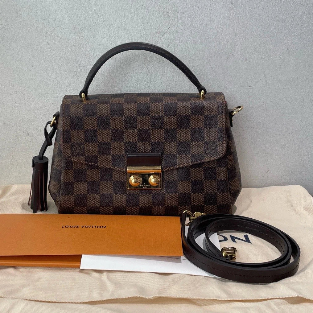 Louis Vuitton Croisette Damier Brown Gold Crossbody Top Handle Excellent