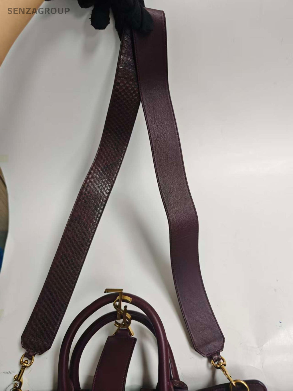 Saint Laurent Snakeskin 2Way Top Handle Bag Crossbody Red Gold Women Classic