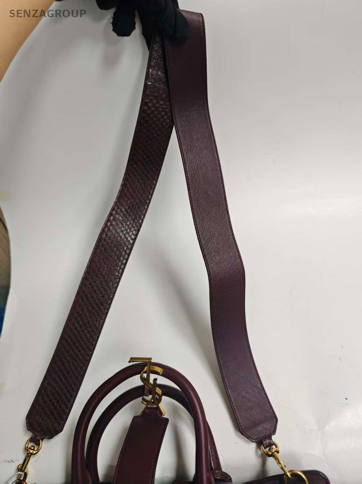 Saint Laurent Snakeskin 2Way Top Handle Bag Crossbody Red Gold Women Classic