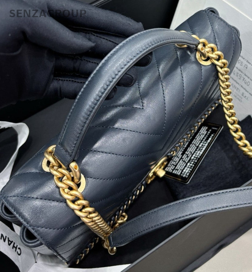 Chanel Chain 2Way Handbag Shoulder Bag Crossbody Blue Gold Women Classic