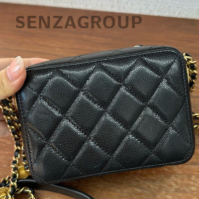 Chanel 22A Gold Coin Chain Camera Bag Black Gold Hardware Calfskin Crossbody