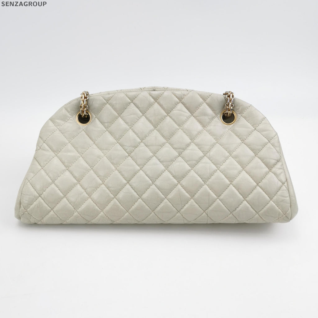 Chanel Bowling Quilted Leather Chain Shoulder Bag - Silver White Classic
