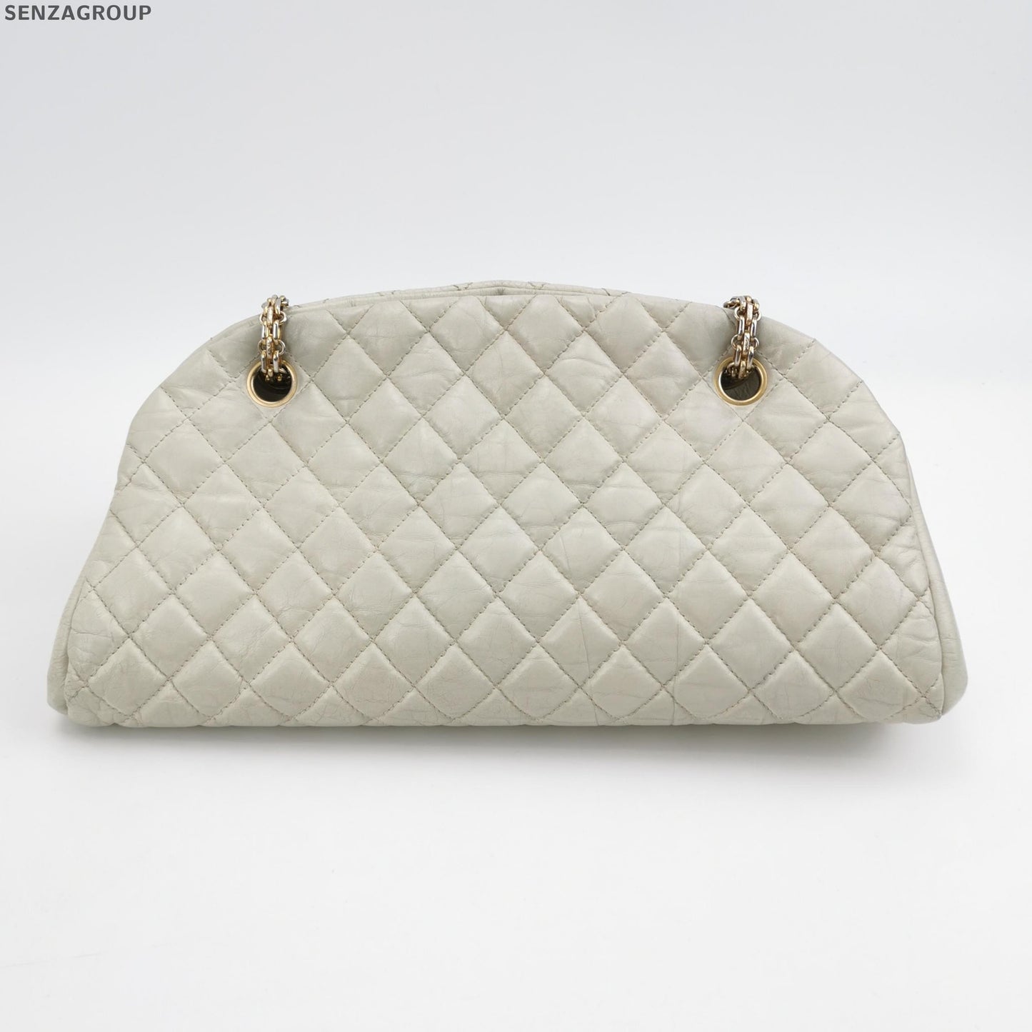 Chanel Bowling Quilted Leather Chain Shoulder Bag - Silver White Classic