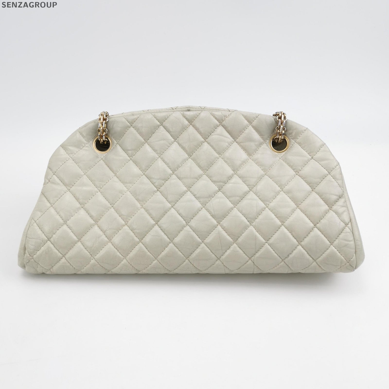 Chanel Bowling Quilted Leather Chain Shoulder Bag - Silver White Classic