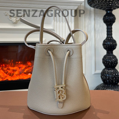 Burberry Mini Drawstring Bucket Bag in Grey Leather for Women